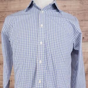 Stafford Dress Shirt Mens 15.5 32/33 Blue Gingham Travel Performance Regular Fit